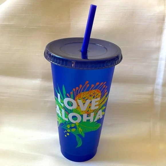 Starbucks | Dining | Starbucks Hawaii Love Aloha Reusable Cold Cup Blue  With Straw Lid | Poshmark
